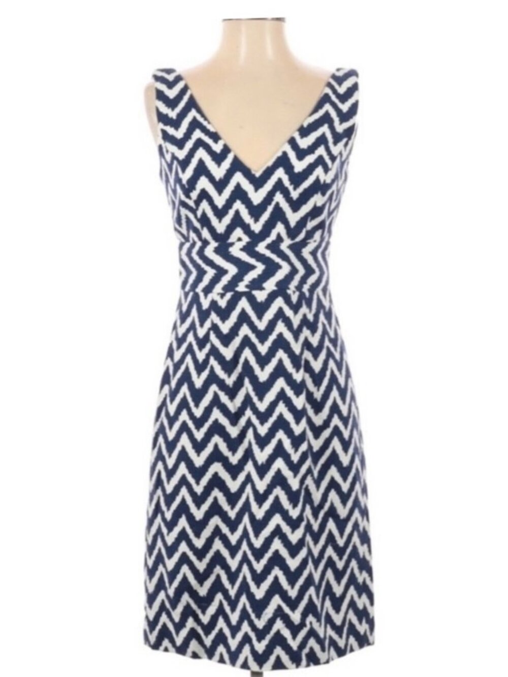 MILLY of New York Navy + White Chevron Print Sleeveless Mid-Length Dress Size 6